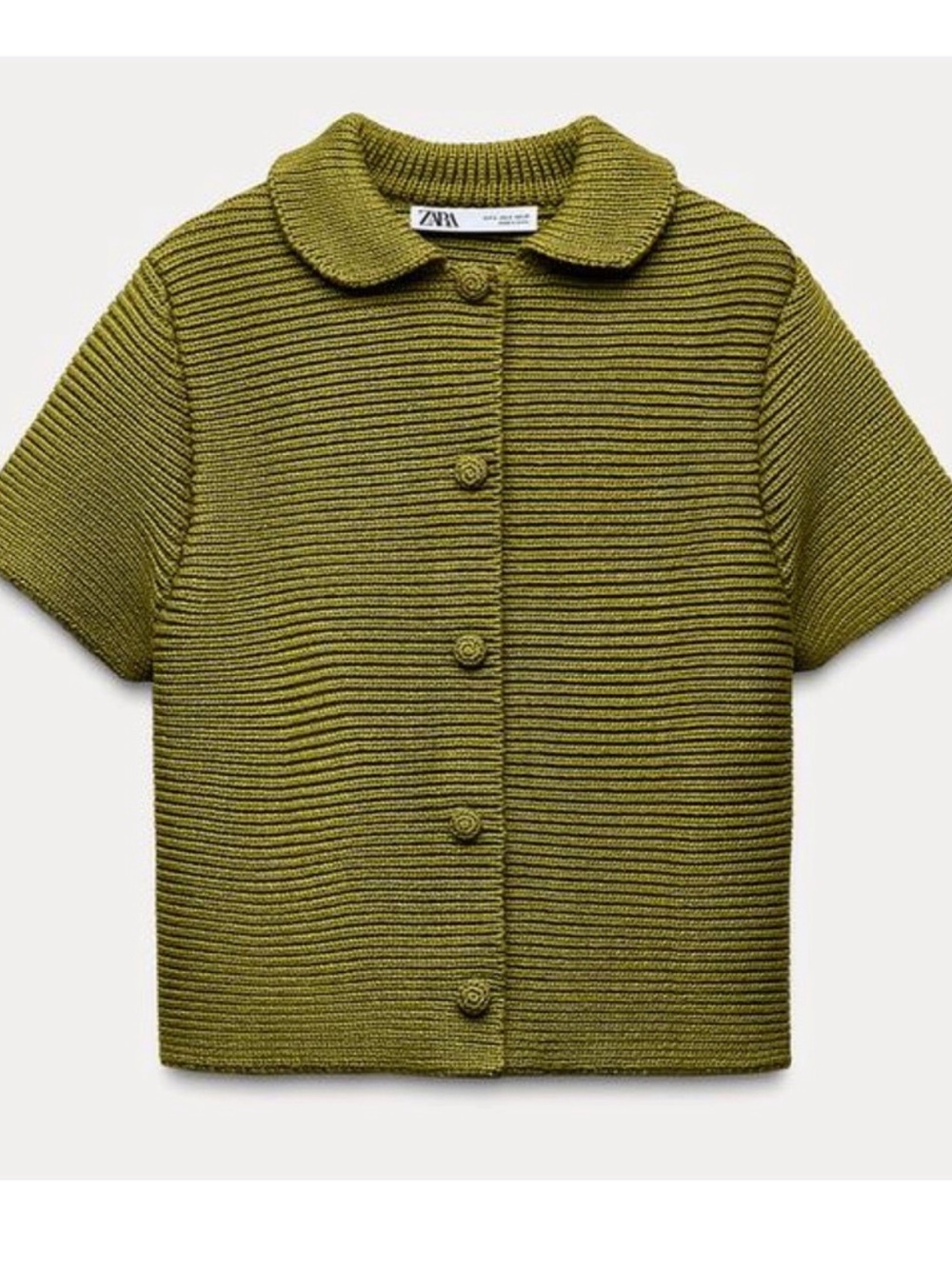 Zara Olive Green Ribbed Short Sleeve Cardigan